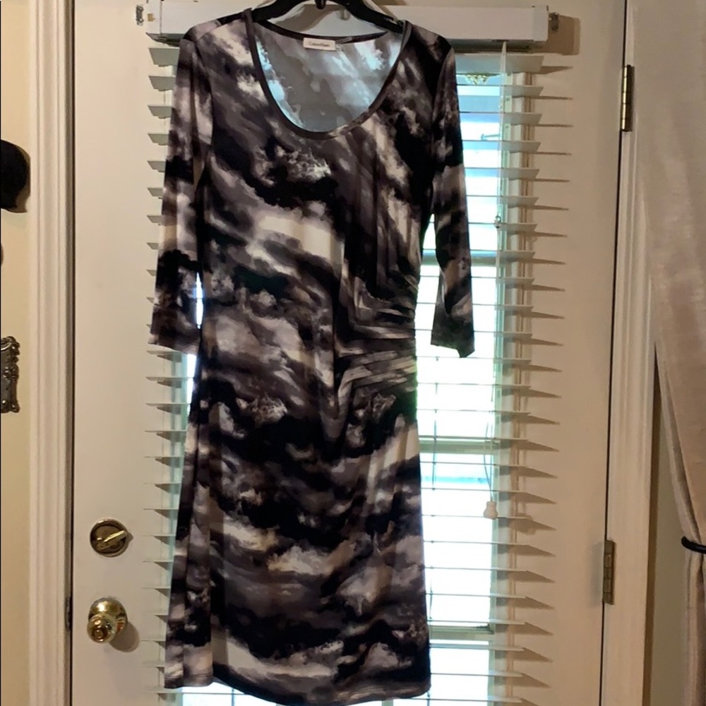 Calvin Klein Cloud Print Ruched Sheath Dress